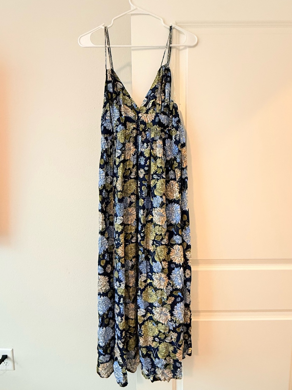 Blush Navy Floral Maxi Slip Dress with Blue & Green Accents - Picture 3 of 7
